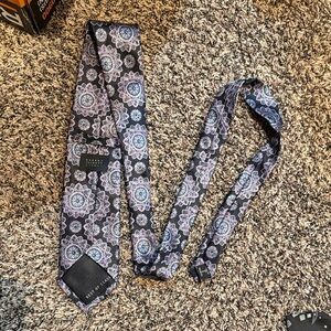 Robert Talbott Black Silk Tie with Purple and Light Blue Floral Motifs